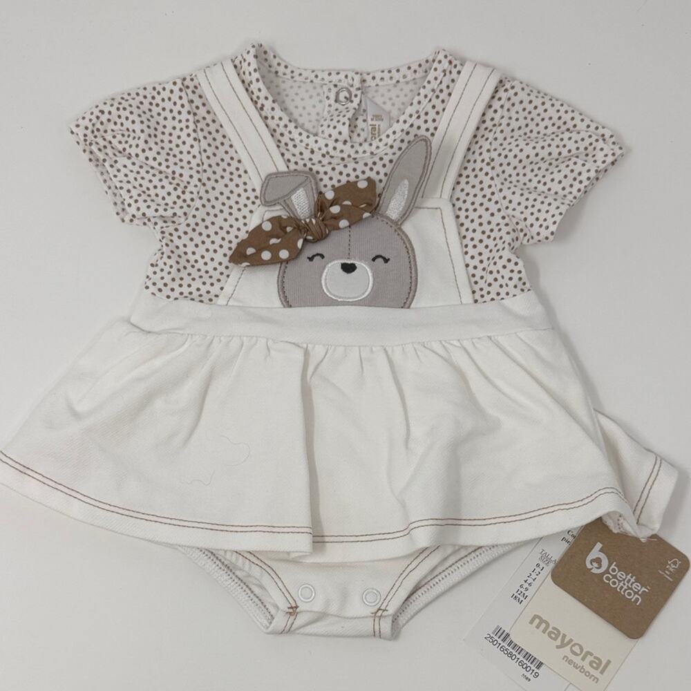 Mayoral Newborn Dungaree Skirt - White - Newborn 0-1 - New with tags